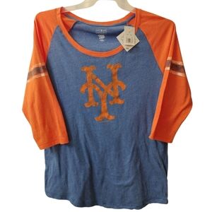 MLB New York Mets NY Mets Logo Distressed Logo Raglan Sleeve Women’s XL NEW